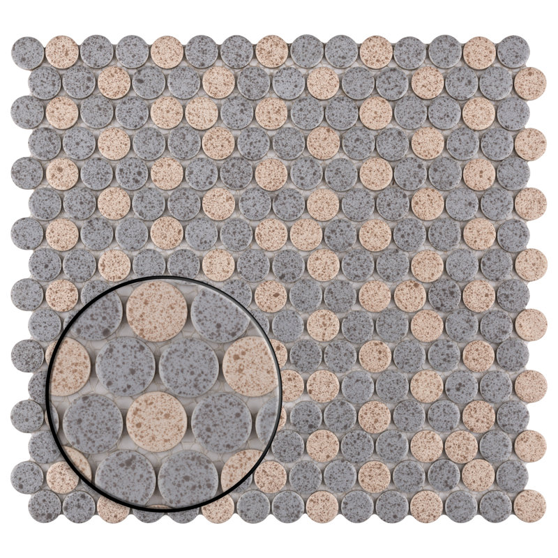 Hudson Penny Round Cookies/Cream 11-7/8" x 12-5/8" Porcelain Mosaic Tile