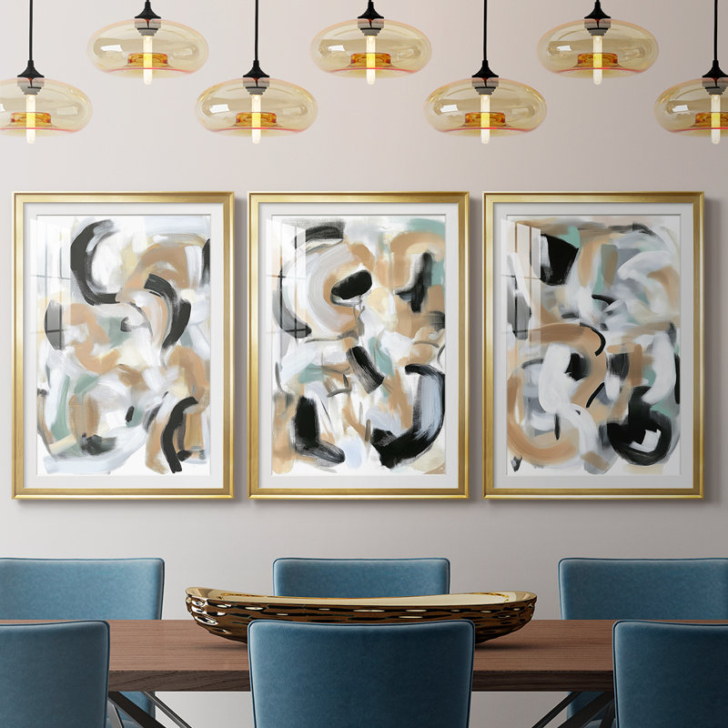 ABSTRACT Series DCCXCII - Impression personnalisée de qualité supérieure avec passe-partout - 3 pièces, H 30 po x l 63 po