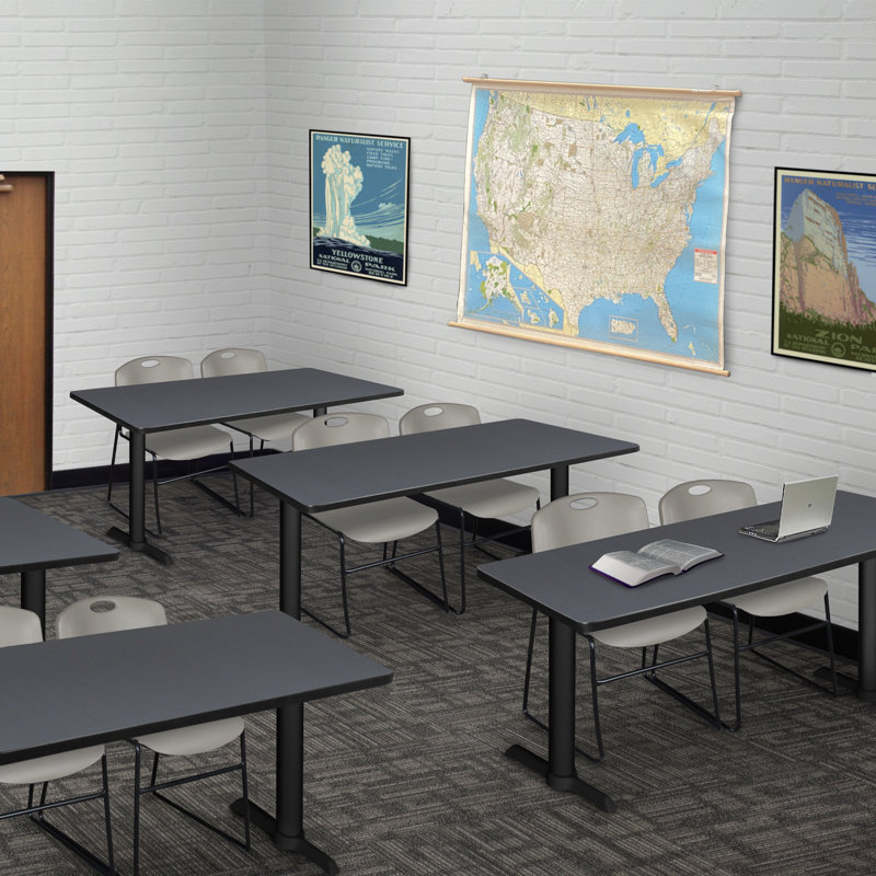 Neyland Cain T-Base training table and 2 Zeng stackable chairs, Gris, Gris, L 48 po x P 24 po