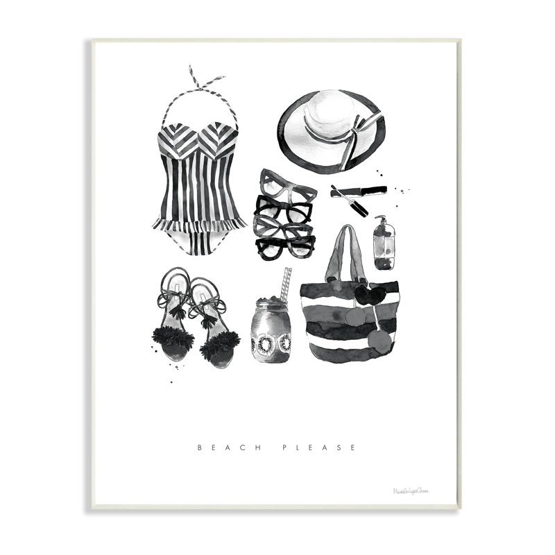 Beach Veuillez parler en noir et blanc de la mode féminine, H 15 po x l 10 po, Plaque murale