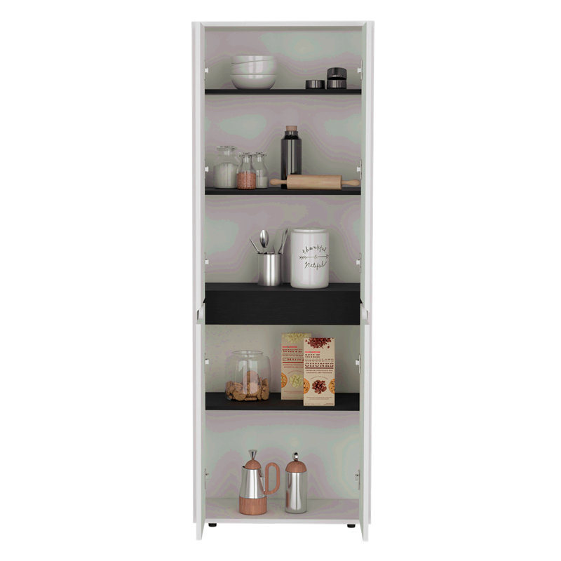 Garde-manger avec quatre portes et cinq tablettes intérieures, Noir