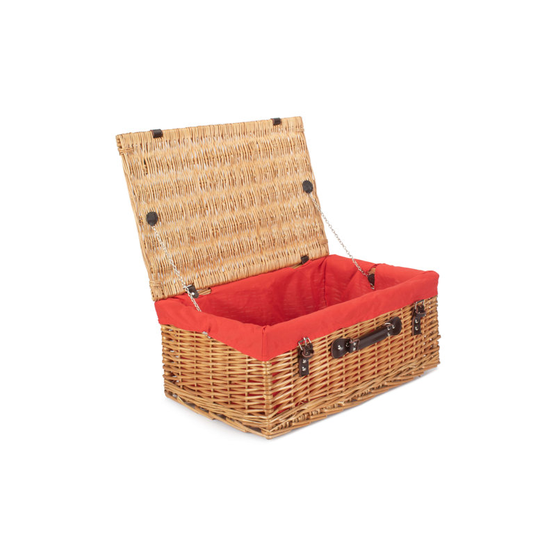 Wicker Hamper with Lining, 26cm H x 37cm W x 56cm D, Buff/Red