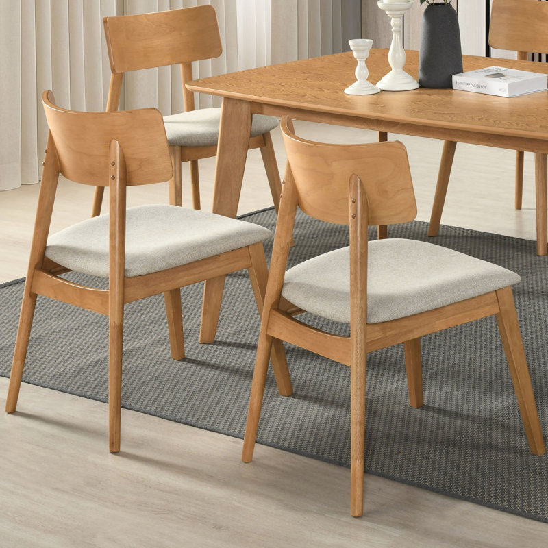 Table de salle à manger 5 pièces Style, table rectangulaire, chaises à dossier incurvé rembourrées en tissu beige, finition chêne naturel, sièges 4