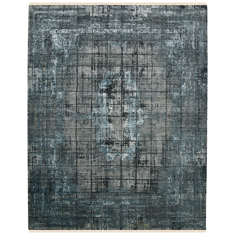 One-of-a-Kind Dazzle Modern Hand-Knotted 2'X3' Wool Blue Area Rug, Rectangle 10' x 14'