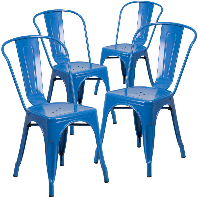 Commercial GradeMetal Indoor-Outdoor Stackable Chair, Blue