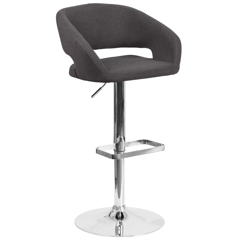 Tabouret de bar contemporain à hauteur réglable en vinyle avec dossier moyen arrondi, Chrome, Gris anthracite
