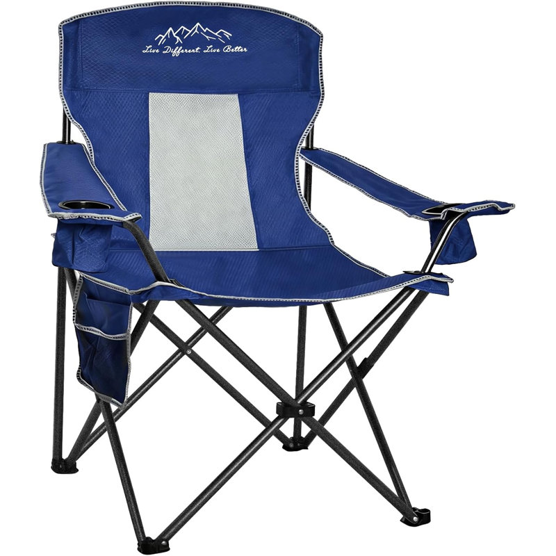 Folding Camping Chair Mesh Back Portable Breathable Outdoor Chairs With Carry Bag & Cup Holder For Camping, Beach, Fishing, Sports, Patio, Blue,2pk
