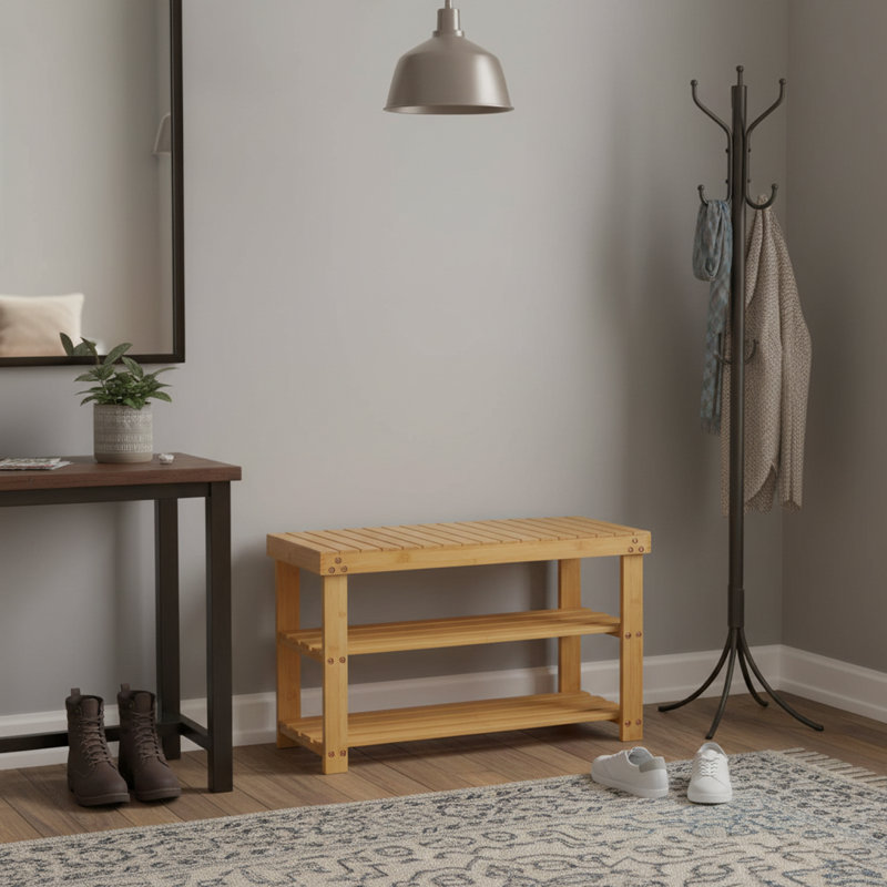 3 Tier Bamboo Shoe Rack Bench for Entryway, Hallway, Bamboo