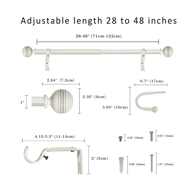 Tringle à rideau simple Besnik à largeur totale ajustable x 1 po de diamètre, 28" - 48"