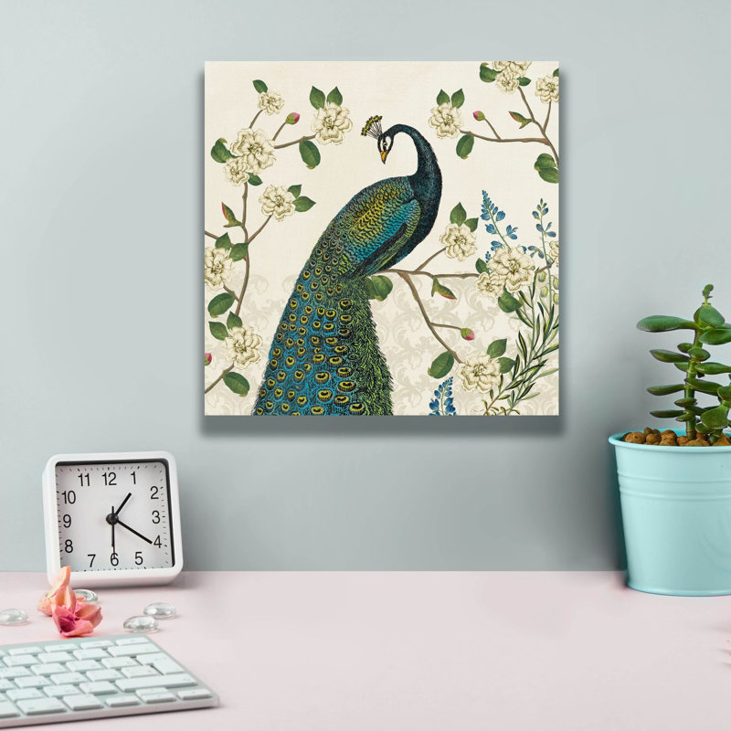 "Epea Graffiti" Peacock Arbor 1 Ivory V2 "par Sue Schlabach, art mural sur toile, H 12 po x l 12 po x P 0,75 po
