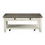 Table de salon rectangulaire avec 2 tiroirs dans une structure de fond brun et blanc antique