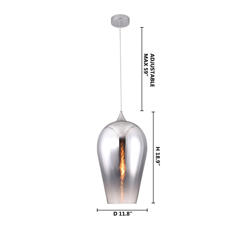 Manhattan 1-Light Chrome Single Bell Pendant With A Glass Shade, 77.9" H x 11.8" W x 11.8" D