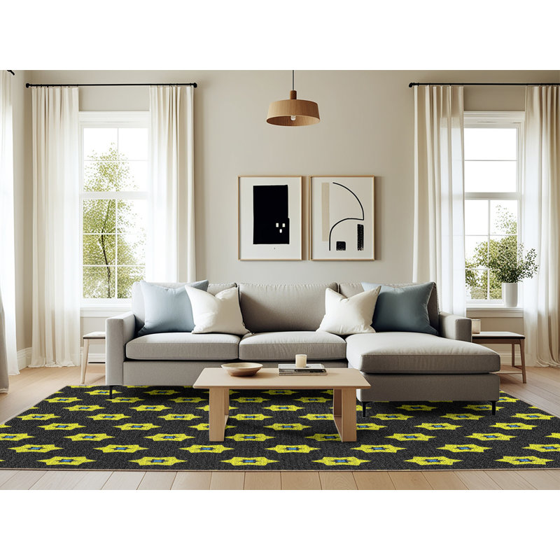 Tapis jaune / noir Power Loom, Rectangle 6 pi x 9 pi