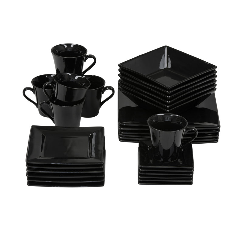 Nova Square 30 Piece Dinnerware Set, Service for 6, Black