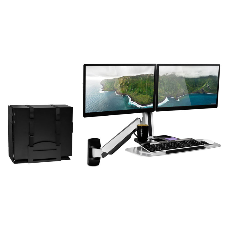 Station de travail murale Mount-It Sit Stand 2 avec support pour plateau de clavier articulé et support pour unité centrale