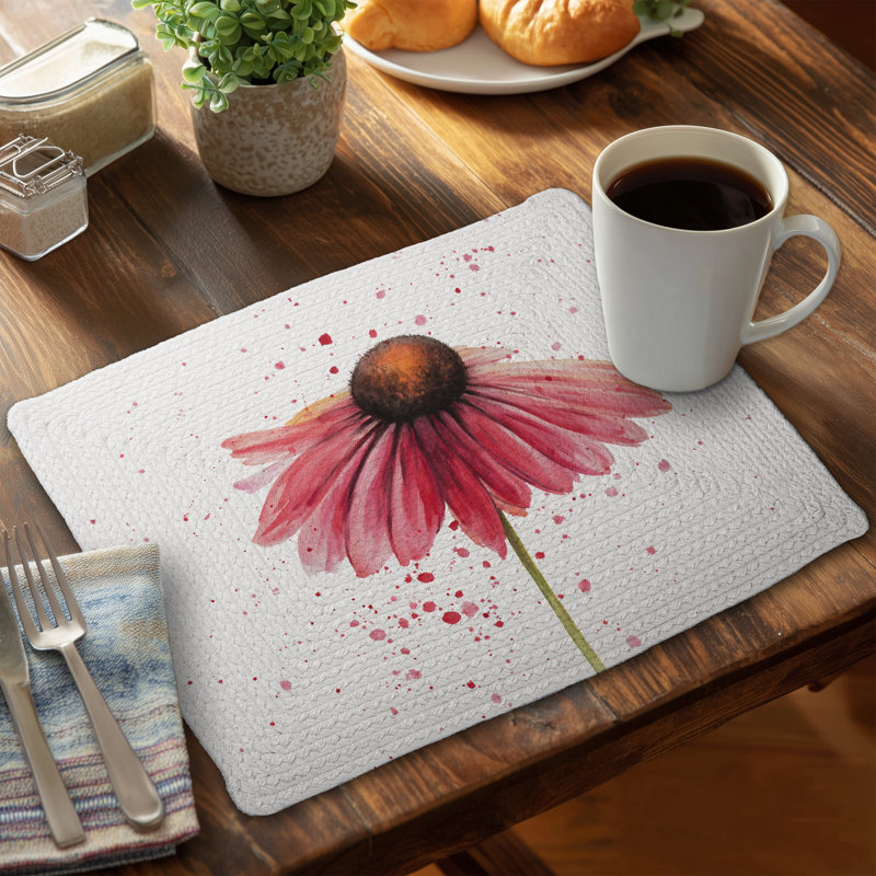 Romantic Pink Braided Polyester Placemat | Pink Daisy Decor