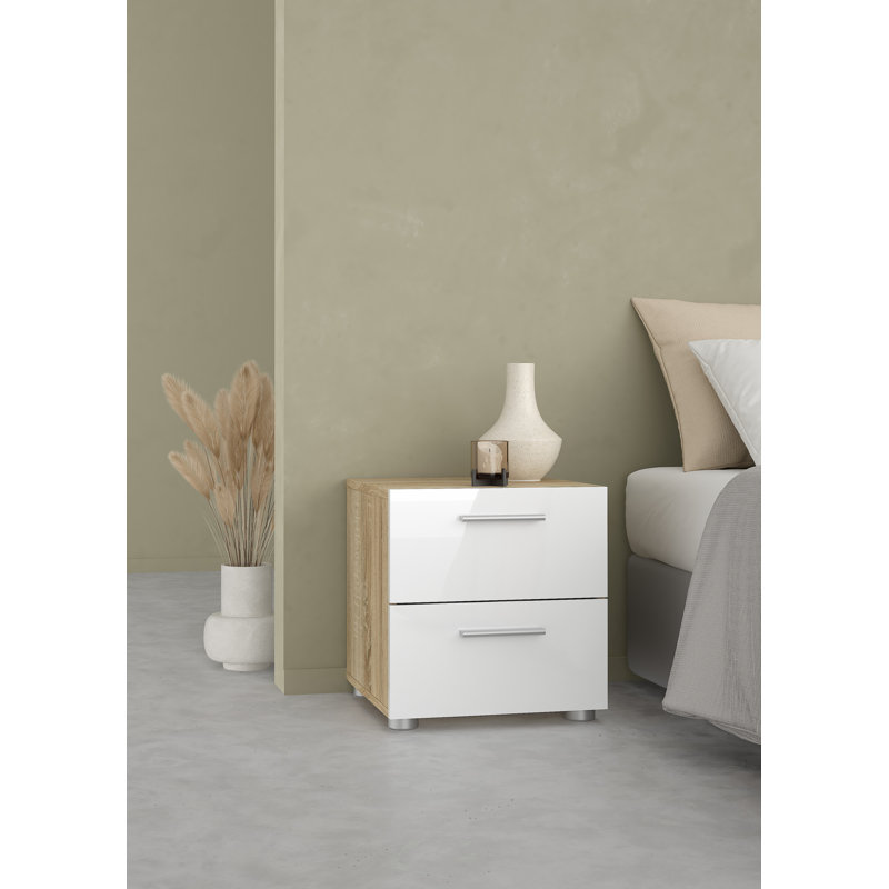Gianna 15.75"W 2-Drawer Nightstand, Oak Structure/White High Gloss