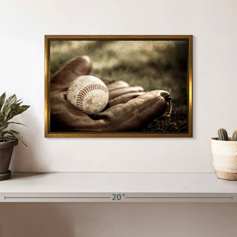 Baseball sur gant, Cadre flottant doré, 13 po x 9 po