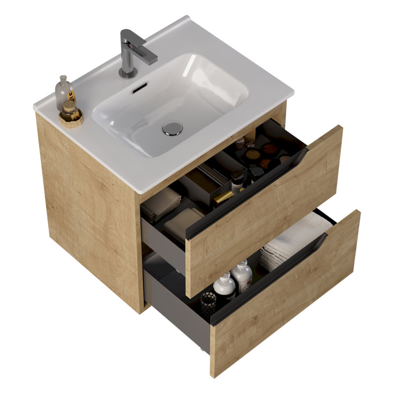 Ensemble de meuble-lavabo simple 24 po avec plateau en céramique Arden, Bois blond, 24"