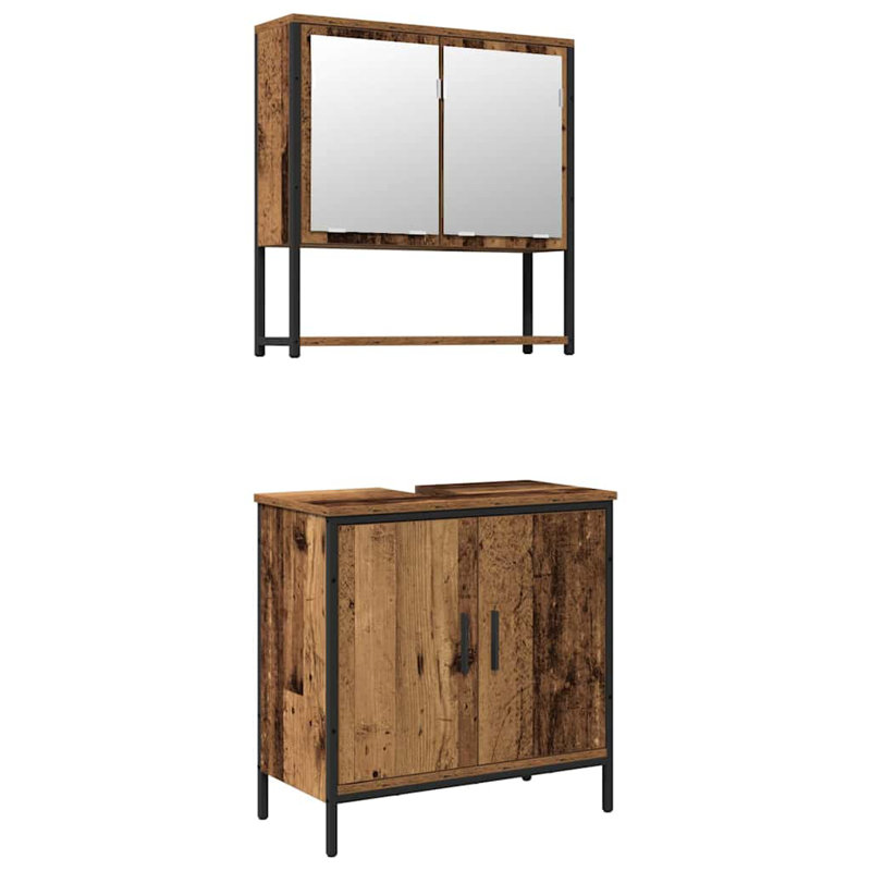 Bathroom Furniture Set With Shelf 3 Pcs Solid Mango Wood, Brown