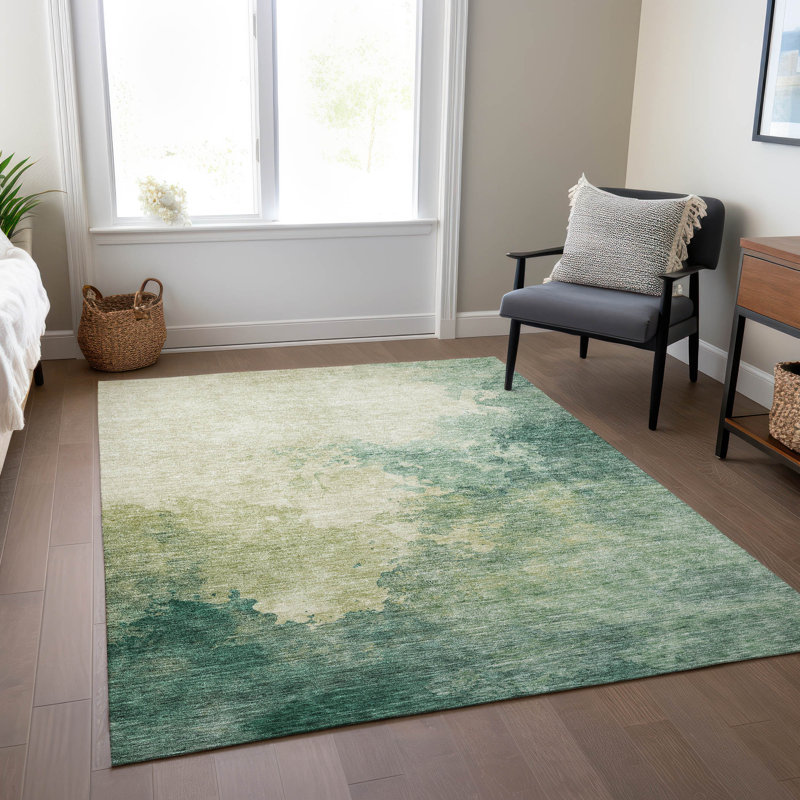 Cicel Indoor/Outdoor Machine Washable ACN1138 - Green, Rectangle 8 pi x 10 pi