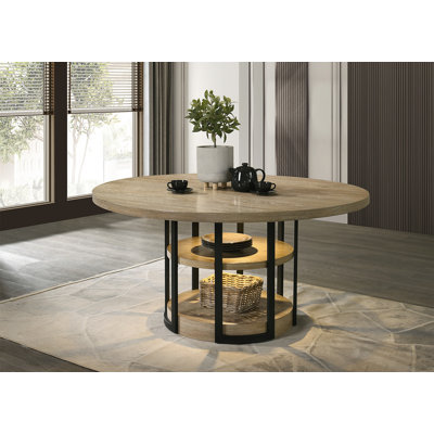 Table de salle à manger ronde en chêne rustique avec lumière DEL 59 po Eden