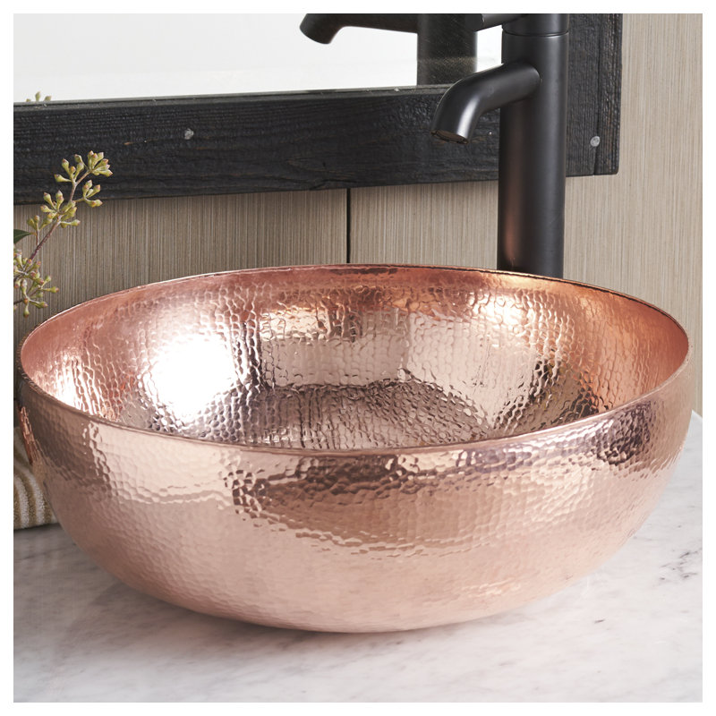Maestro Copper Circular Vessel Bathroom Sink, Polished Copper