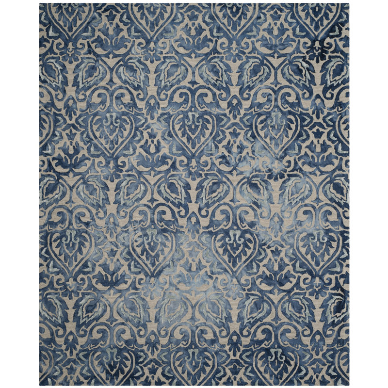 Pimentel Hand Tufted Wool/Cotton Geometric Rug in Royal Blue, Rectangle 8' x 10'