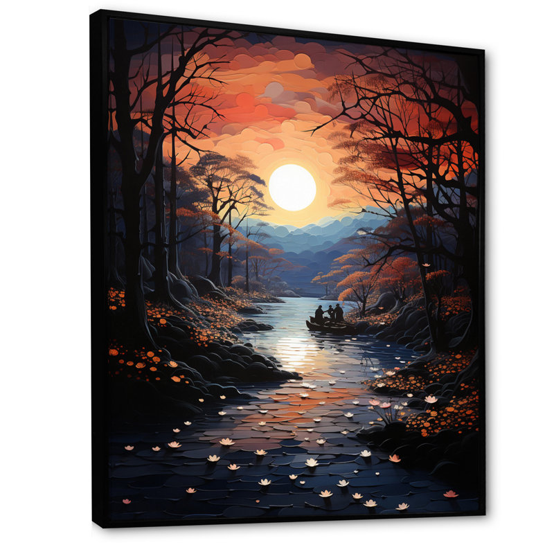 «Winters River Papercut I», impressions sur toile, Cadre flottant noir, H 32 po x l 24 po x P 1 po