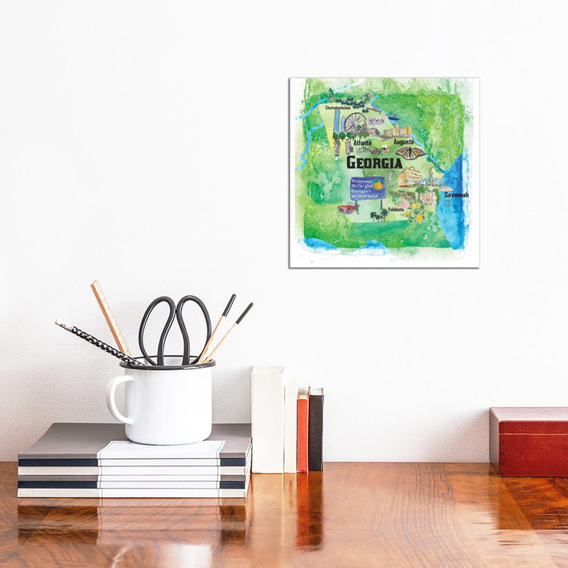 Georgia Illustrated Travel by Markus & Martina Bleichner - Wrapped Canvas Print, 30.48 cm H x 30.48 cm W