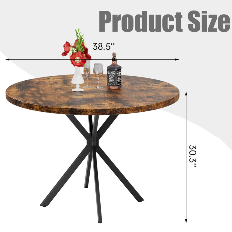 "Mid-Century Modern Brown Round Dining Table - 39" Space-Saving Design, 220 lbs Capacity & Adjustable Legs (Cafe/Bar/Kitchen)"