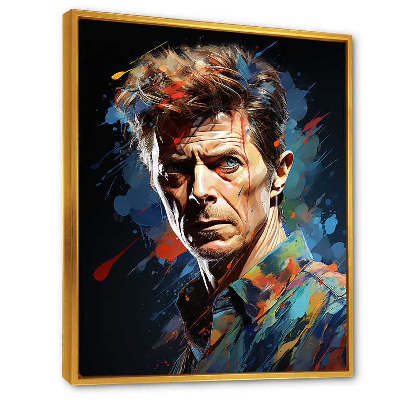 Peinture fusion David Bowie Portrait I - Pop Art, art mural, Cadre flottant doré, H 20 po x l 12 po