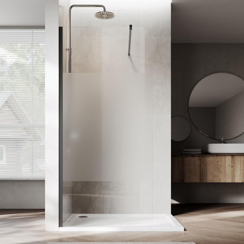 40”W*72”H Frameless Shower Screen with 8mm Semi-frosted Easy to Clean Glass, Matte Black