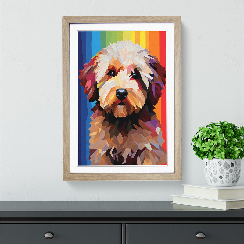 Labradoodle Minimalism No.3 - Single Picture Frame Print on Wood, Oak, 34cm H x 25cm W x 2cm D