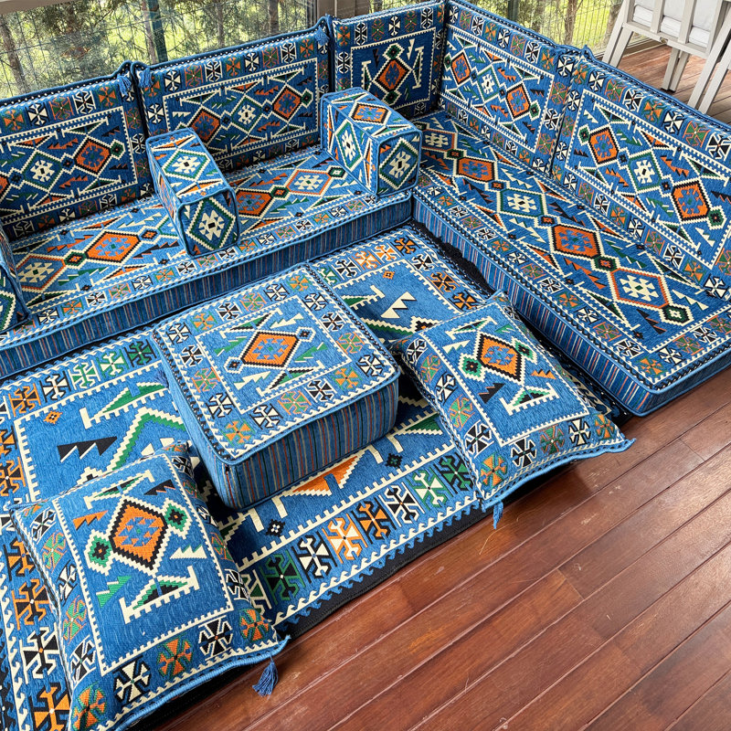 Ensemble de canapé avec repose-pieds Southwestern Tribal, Bleu