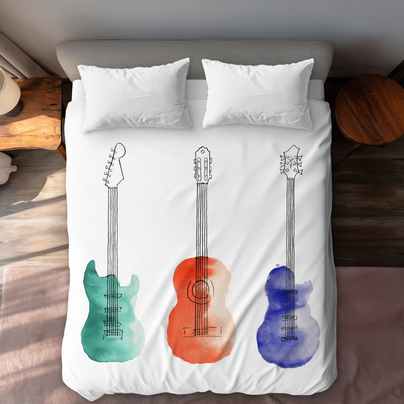 Three Guitars Duvet Cover | Illustrative Object Home Decor