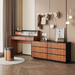 98.4'' Extendable Makeup Vanity Desk With Flip-Top Mirror And 7 Storage Drawers Glass Door Extra Shelf, Convertible L-Shape Makeup Vanity