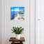 Key box, Opens to the right, 30x30x5, Black, White buildings with blue domes by the sea, 