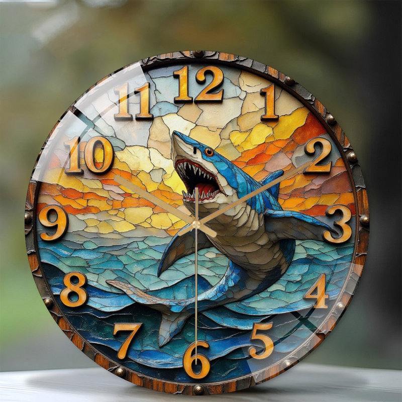 Horloge murale requin vitrail 12 po