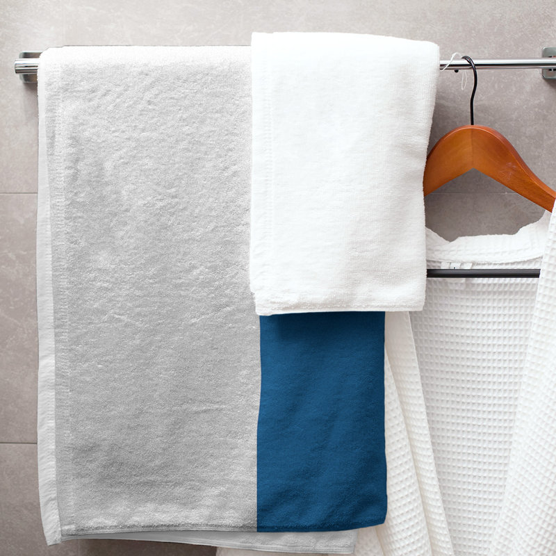 Bath Towel, White/Dodger Blue/White, Polyester/Cotton
