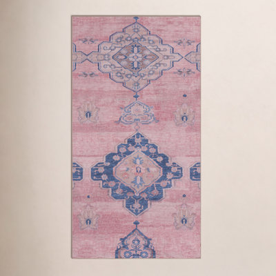 Davin Pink Blue Washable Oriental Rug