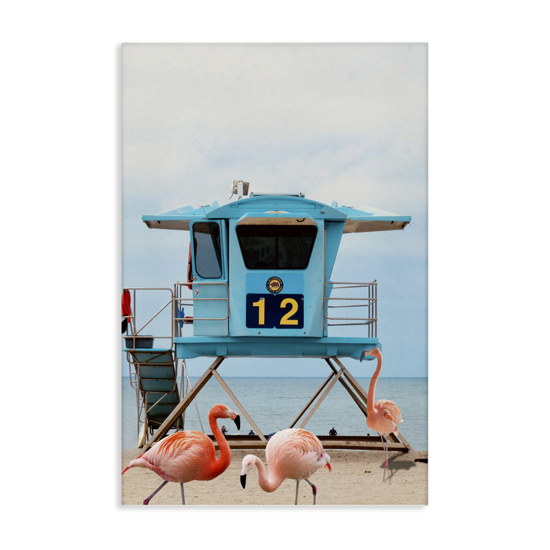 Plage sur la plage avec toile de flamants roses, design par Ashley Singleton, H 45 po x l 30 po