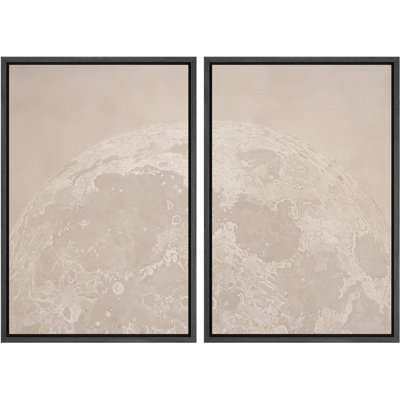 Neutral Moon Surface Celestial Abstract Wall Art Decor Framed On Canvas 2 Pieces Print