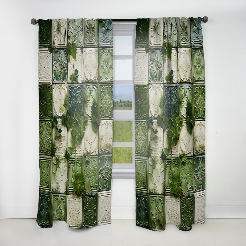 Liviana Botanicals Green Floral Tiles IV - Rideau moderne - Velours obscurcissant - 1 panneau, L 52 po x L 84 po