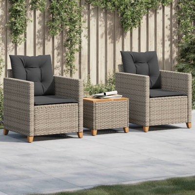 Highland Dunes 3 Piece Bistro Set With Cushions Poly Rattan Acacia Wood