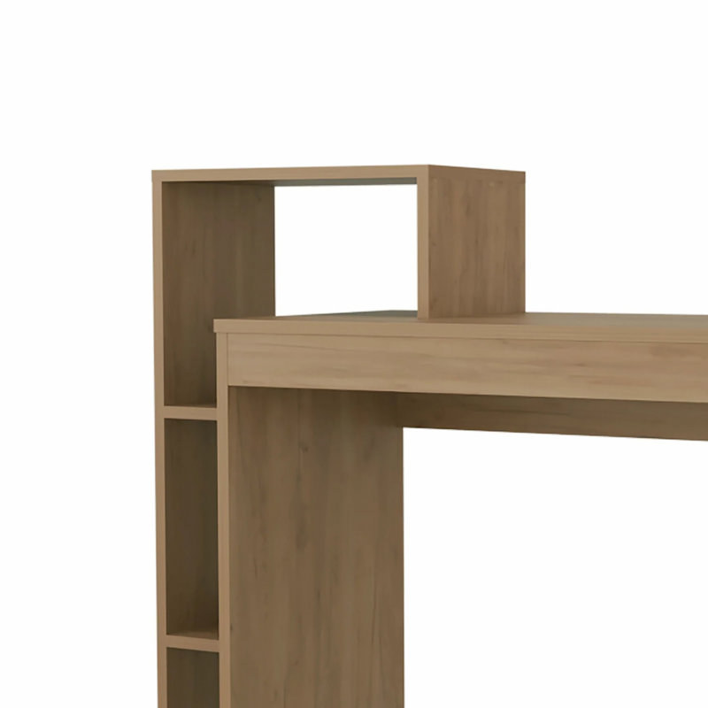 Bureau d'ordinateur en chêne naturel avec rangement ouvert