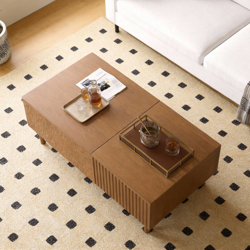 Adjustable Height Coffee Table in Walnut, 130cm Rectangle with 2 Drawers and Storage Compartment Fast Dispatch From UK Warehouse – Dispatched Within 2 Days