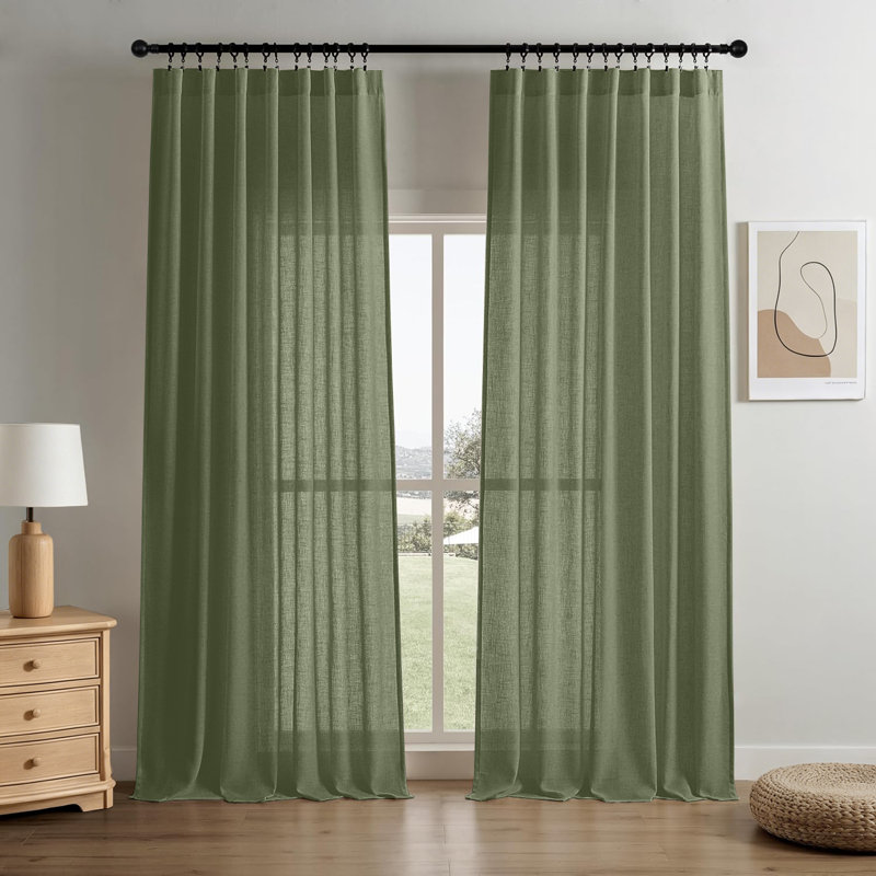 2pk Light Filtering Linen Blend Curtains with Back Tabs/Rod Pocket - 52" x 84" Loden, 52" W x 84" L, Loden