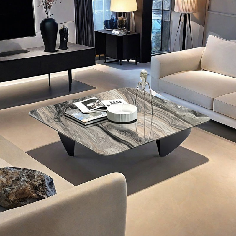 Stainless steel marble floating coffee table, 15" H x 31.5" L x 31.5" W