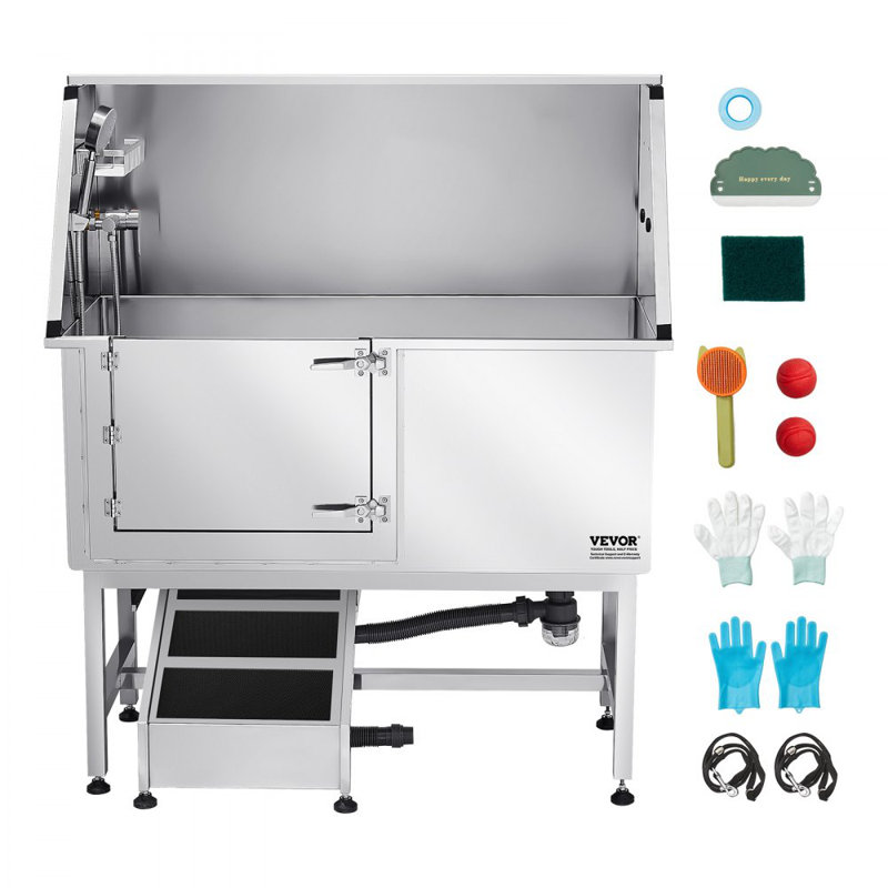 149.1cm H x 127cm W x 57.9cm D Stainless Steel Dog Grooming Tub